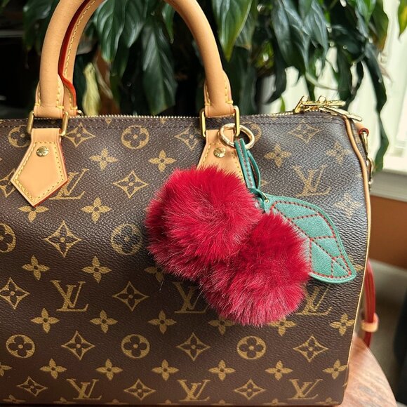 POM POM CHERRY BAG CHARM Berry Gold Tone Hardware - Picture 1 of 8